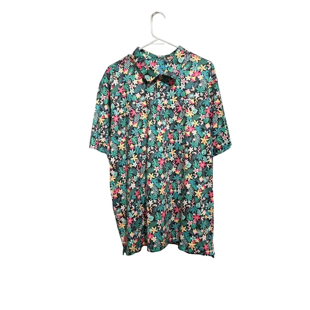 Chubbies Polo Shirt Mens XXL Black Multi Tropical Floral Performance Aloha Golf - Picture 2 of 5
